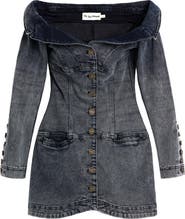 Desigual x Masha Popova Long Sleeve Off the Shoulder Denim Minidress