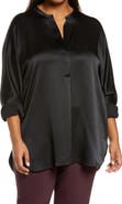 Vince Band Collar Silk Tunic Blouse