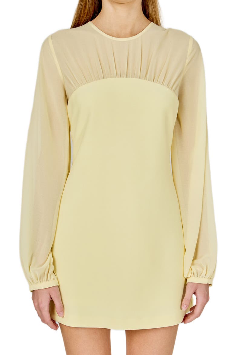 Long Sleeve Mixed Media Minidress, Alternate, color, BUTTER