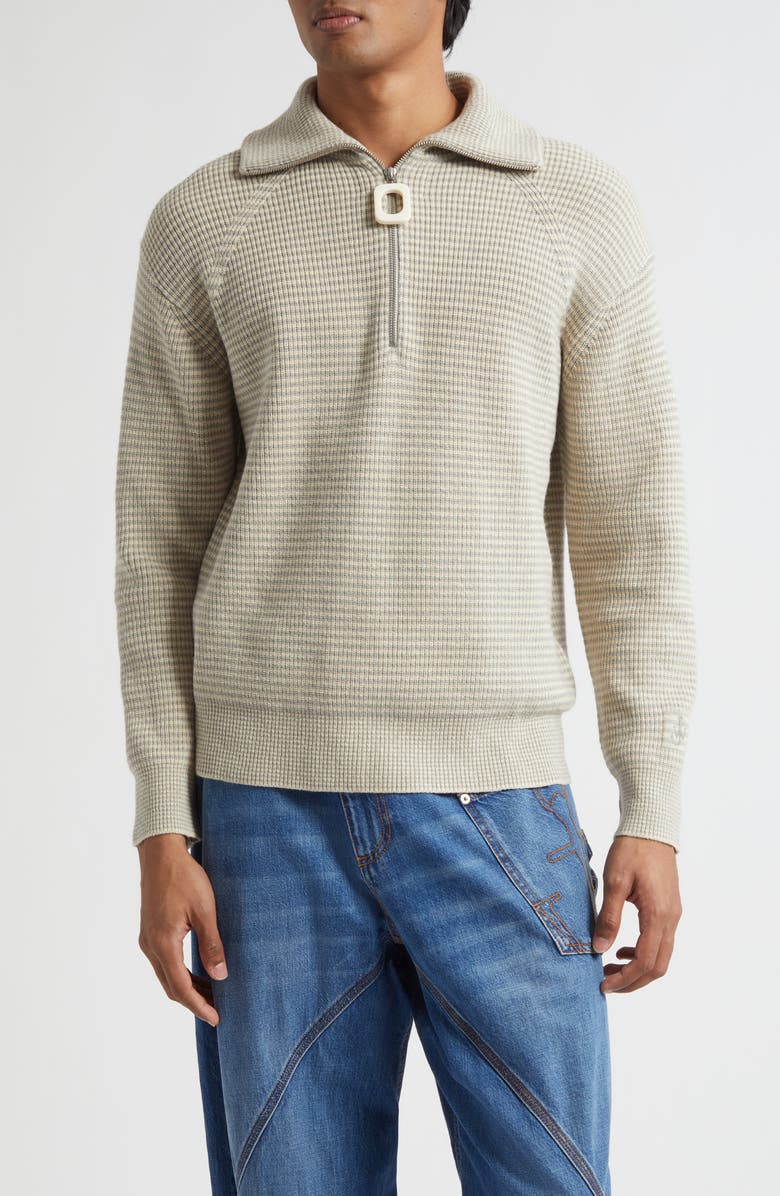 JW Anderson Stripe Half Zip Sweater, Main, color, Sand/ Stone