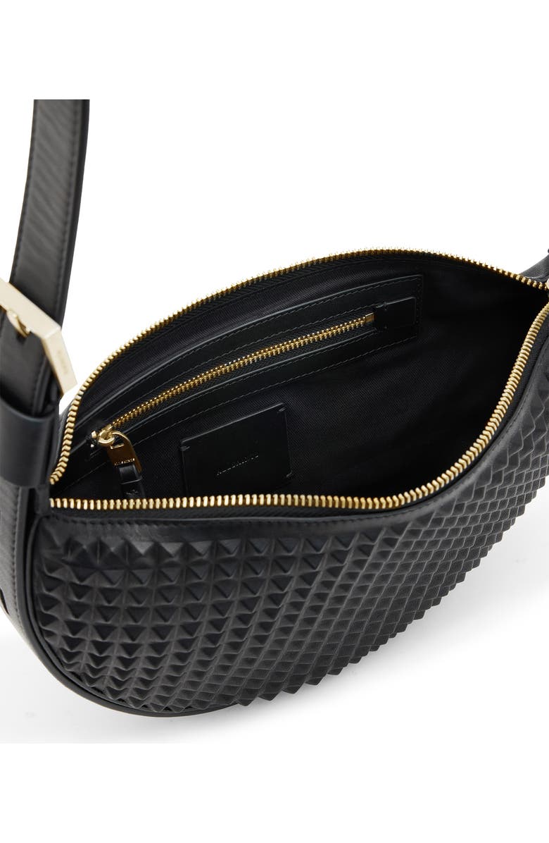 AllSaints Half Moon Studded Leather Crossbody Bag, Alternate, color,