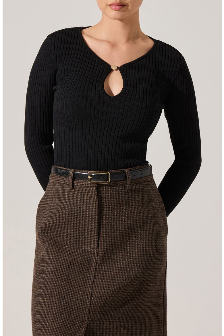 Lynly Ribbed Cutout Sweater, Main, color, BLACK