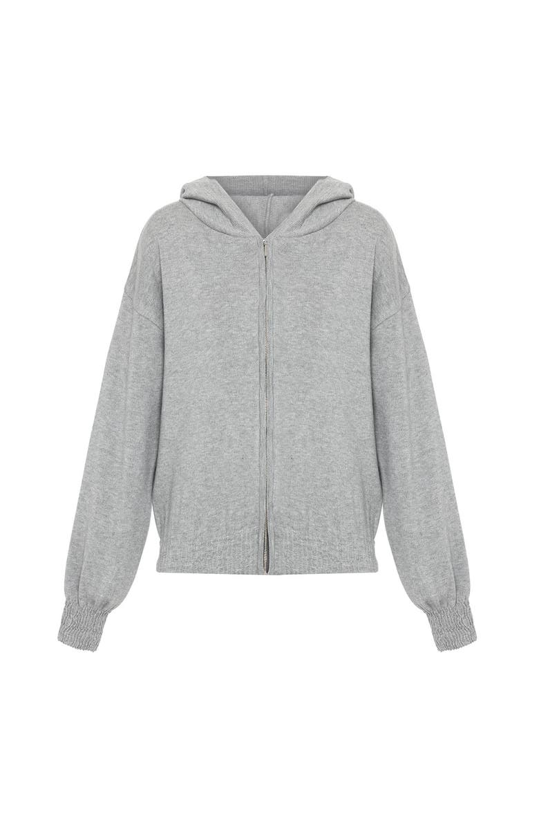 THEO The Label Nomia Ruched Zip Hoodie, Main, color, Heather Grey