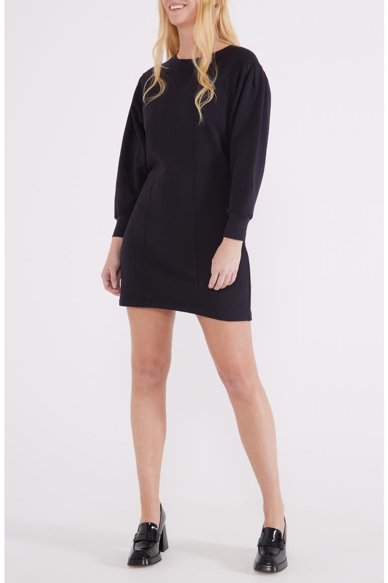 Camila Pleat Shoulder Long Sleeve Cotton French Terry Minidress, Alternate, color, BLACK BEAUTY