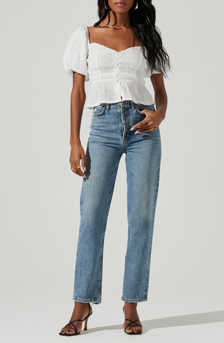 ASTR the Label Puff Sleeve Button Front Smocked Top, Alternate, color, 