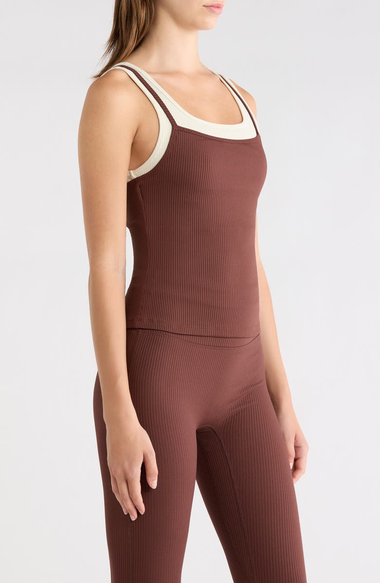 Year of Ours Ribbed Layered Tank, Alternate, color, Chocolate/ Shell