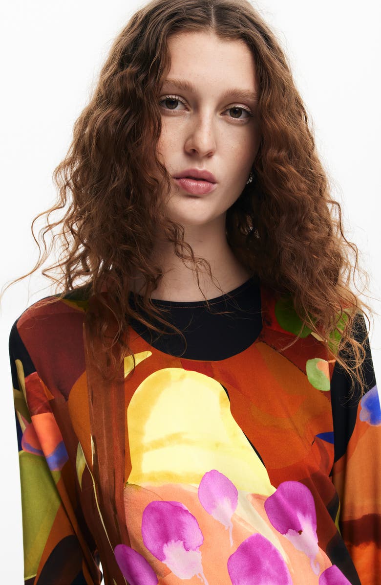 Desigual Abstract Print Long Sleeve A-Line Dress, Alternate, color,