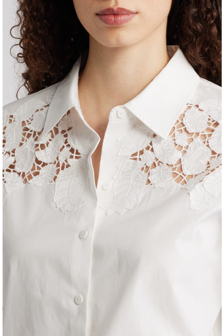 The Kira Floral Appliqué Button-Up Shirt, Alternate, color, SKY WHITE