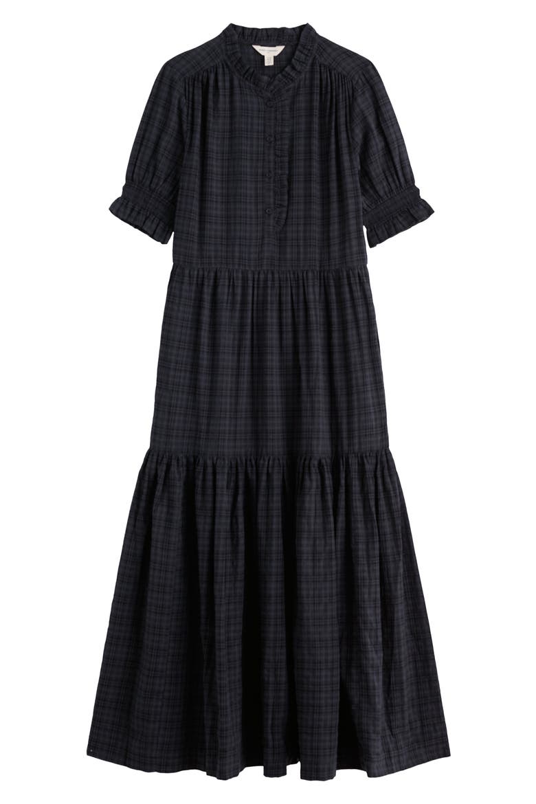 Feather Star Puff Sleeve Tiered Organic Cotton Blend Dress, Alternate, color, INKWELL