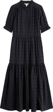 Seasalt Cornwall Feather Star Puff Sleeve Tiered Organic Cotton Blend Dress