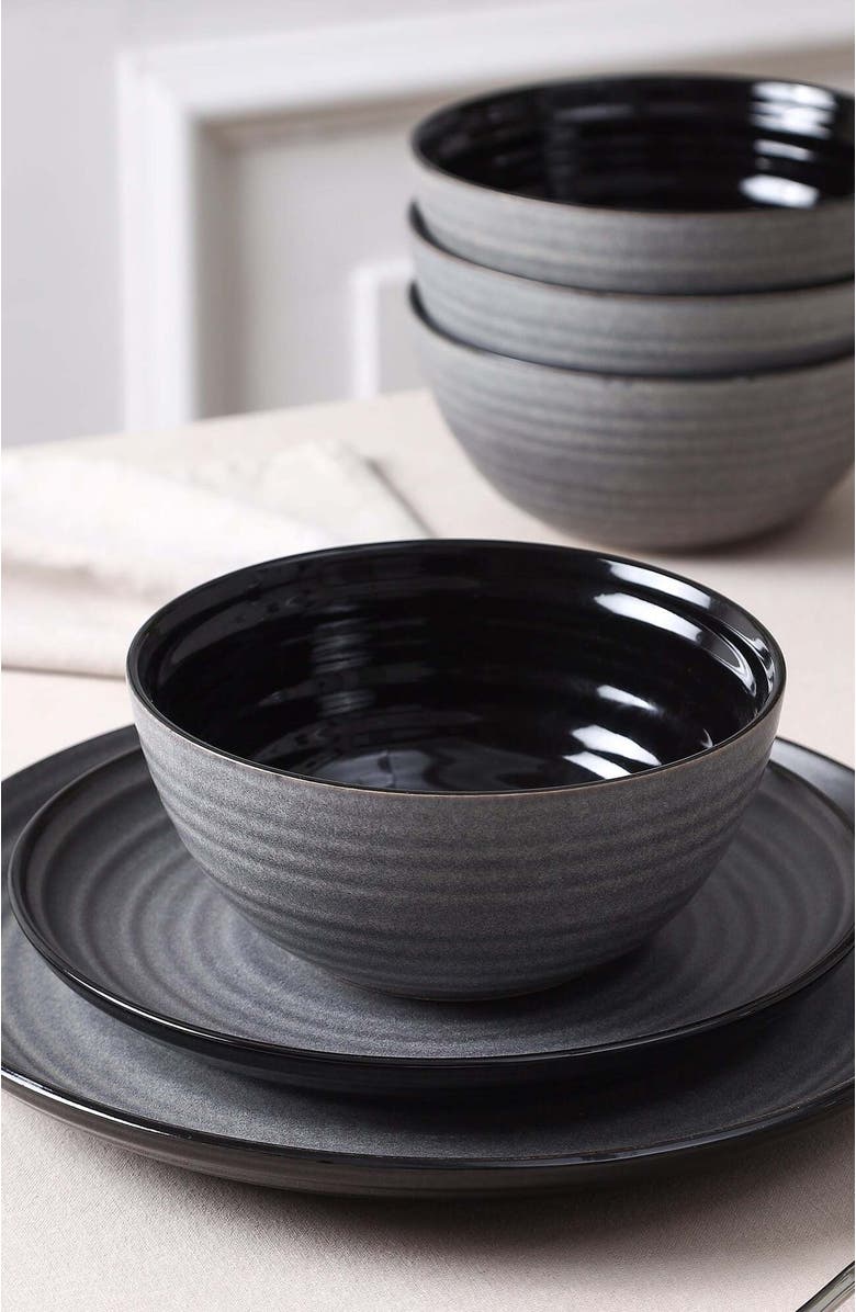 Stone Lain Dua Stoneware 12-Piece Dinnerware Set, Alternate, color, Black