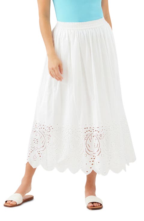 Embroidered Eyelet Cotton Midi Skirt (Regular & Petite)