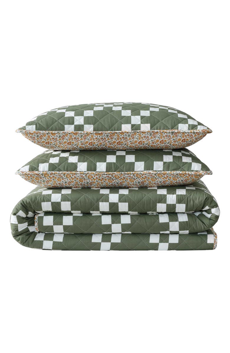 Eddie Bauer Diamond Floral Cotton Twin Quilt & Sham Set, Main, color, Green