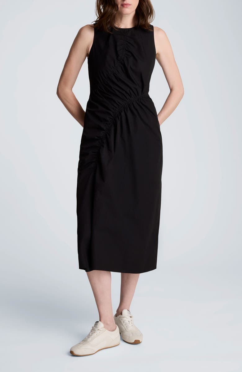 Kenneth Cole Asymmetric Ruched Cotton Blend Midi Dress, Main, color,