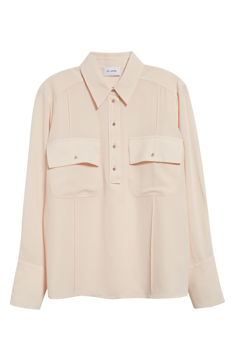 ST. JOHN Crystal Button Pintuck Crepe Button-Up Shirt, Alternate, color, Pink Blush