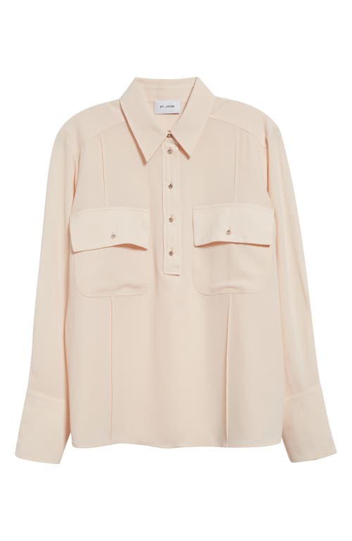 ST JOHN ST. JOHN COLLECTION CRYSTAL BUTTON PINTUCK CREPE BUTTON-UP SHIRT 