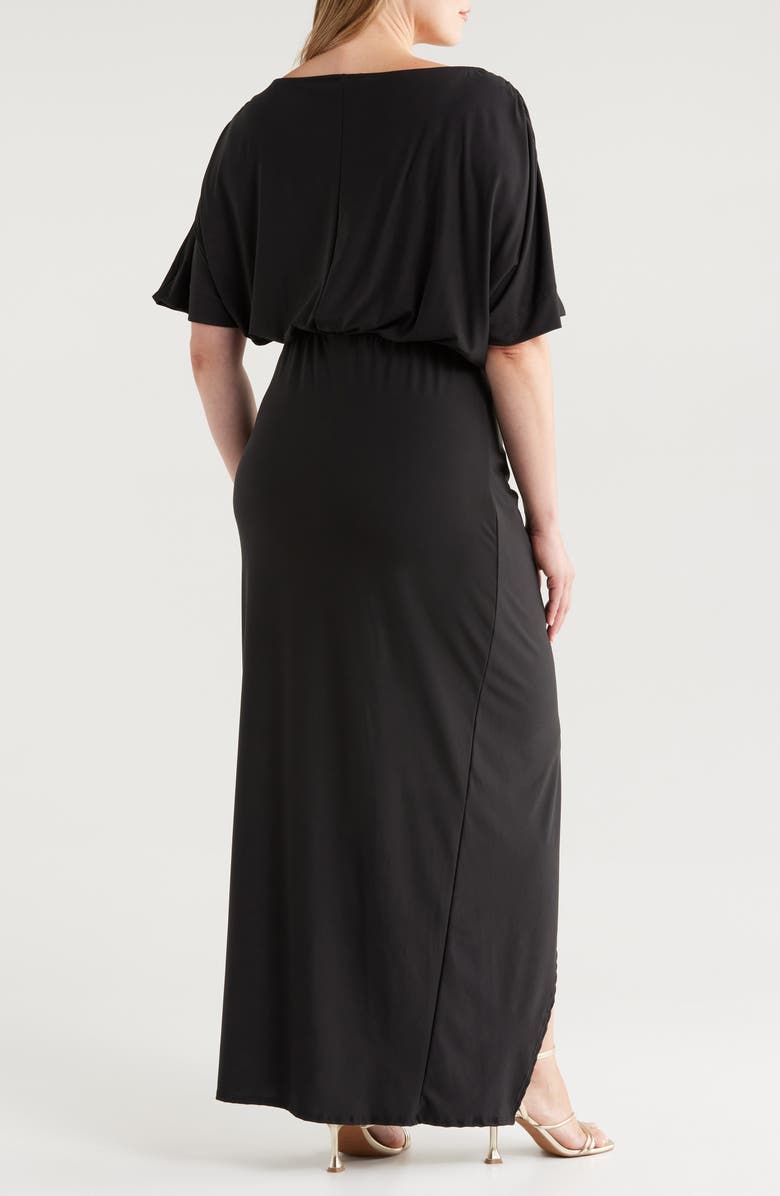 24seven Comfort Apparel Batwing Sleeve Front Slit Jersey Dress, Alternate, color, Black