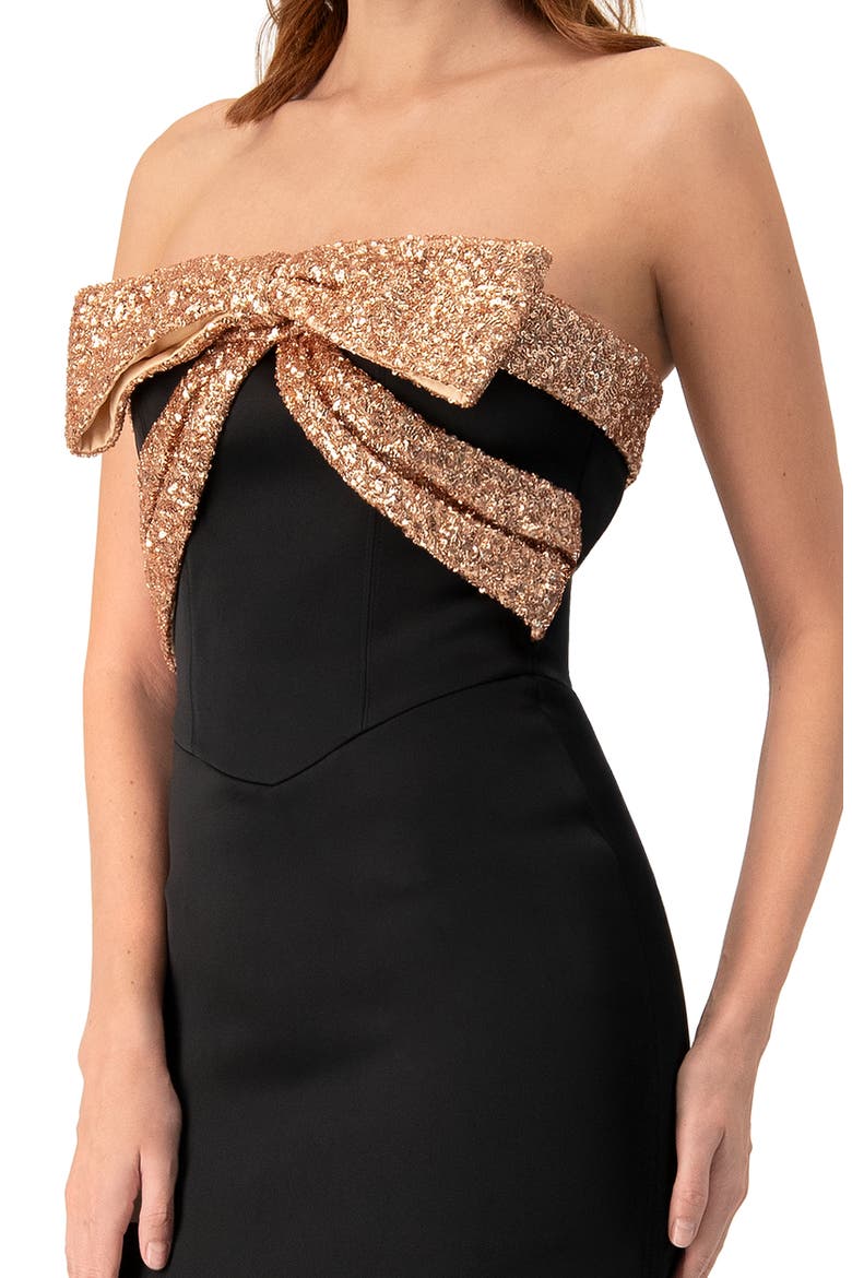 Long Strapless Dress with Sequin Bow, Alternate, color, Black