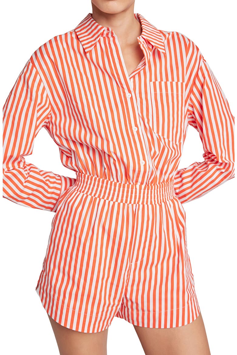 Stripe Long Sleeve Cotton Romper, Alternate, color, ORANGE