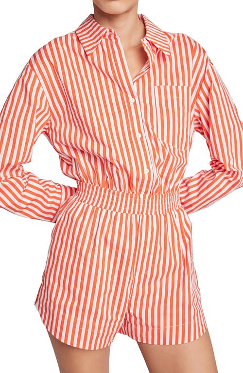 English Factory Stripe Long Sleeve Cotton Romper In Red