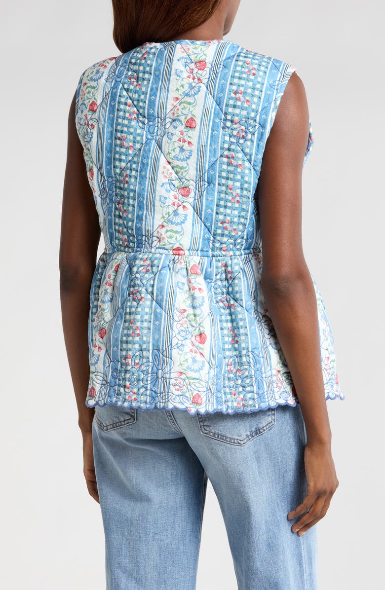 Damson Madder Catrin Tie Front Reversible Organic Cotton Vest, Alternate, color, Blue