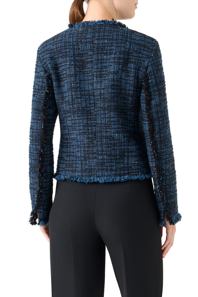 Fringed Mixed Tweed Jacket, Alternate, color, MEDIUM BLUE DENIM-BLACK