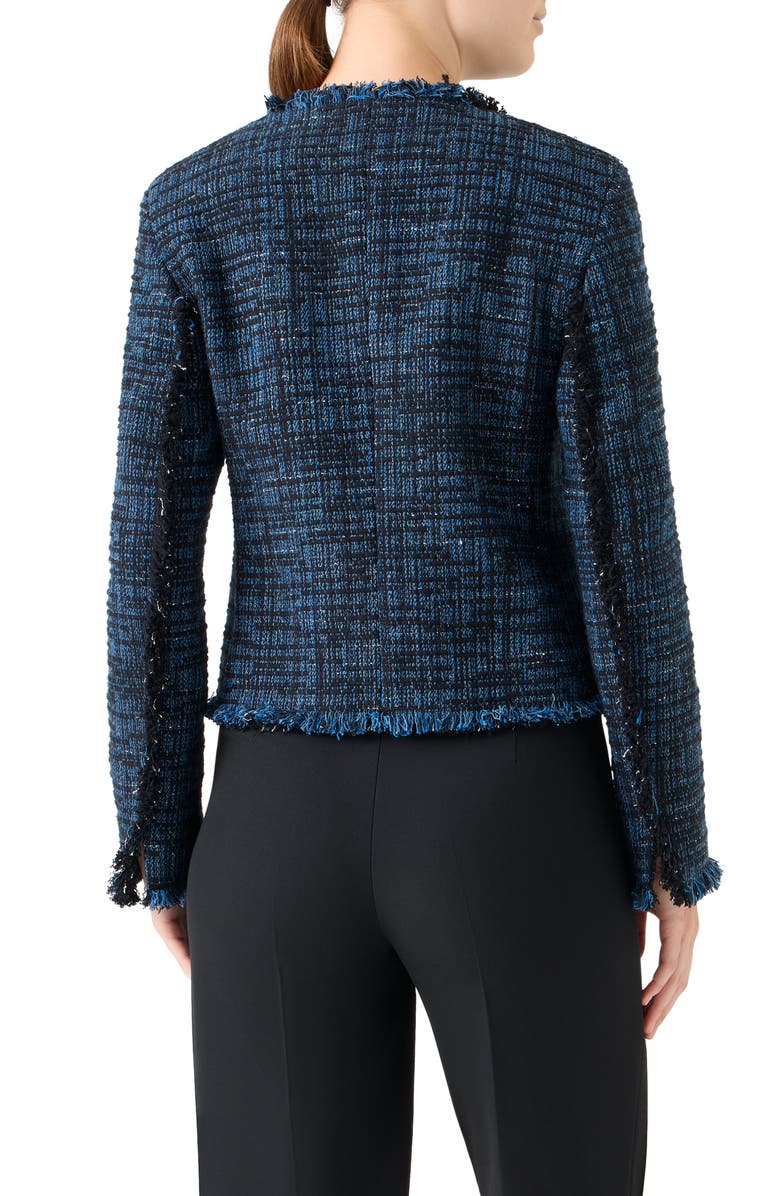 Akris punto Fringed Mixed Tweed Jacket, Alternate, color, Medium Blue Denim-Black