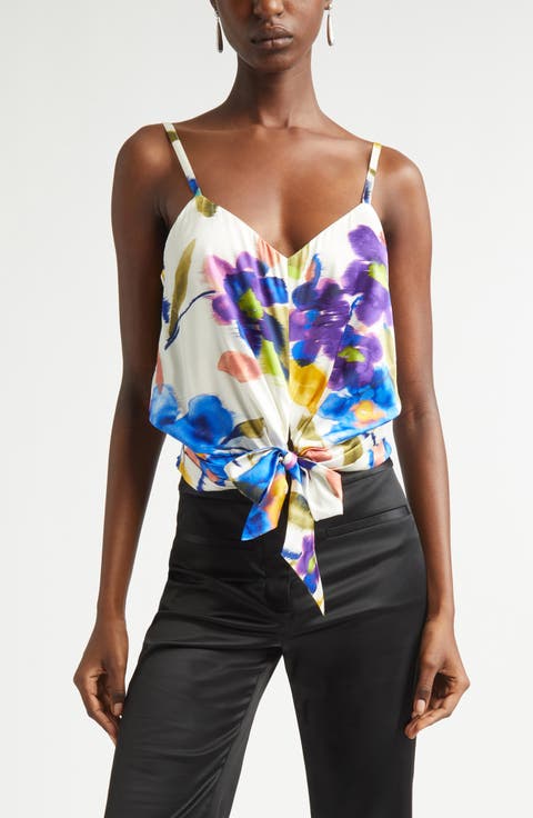 Dellia Floral Print Stretch Silk Camisole