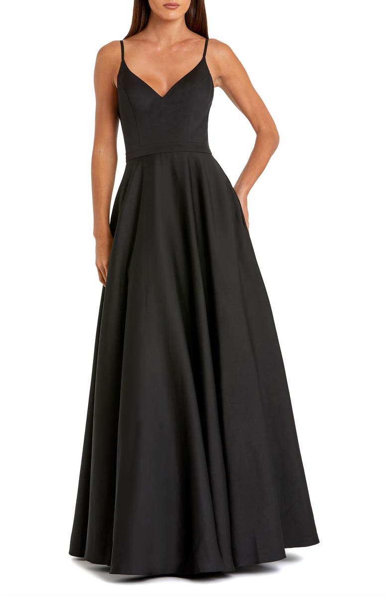Mac Duggal Classic  Sleeveless A-Line V-Neck Ballgown, Main, color, Black