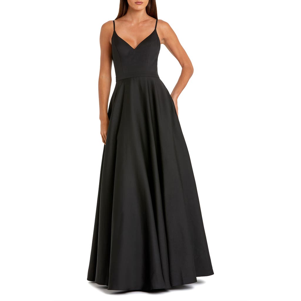 Mac Duggal Womens Belted V-neck Evening Dress In Black