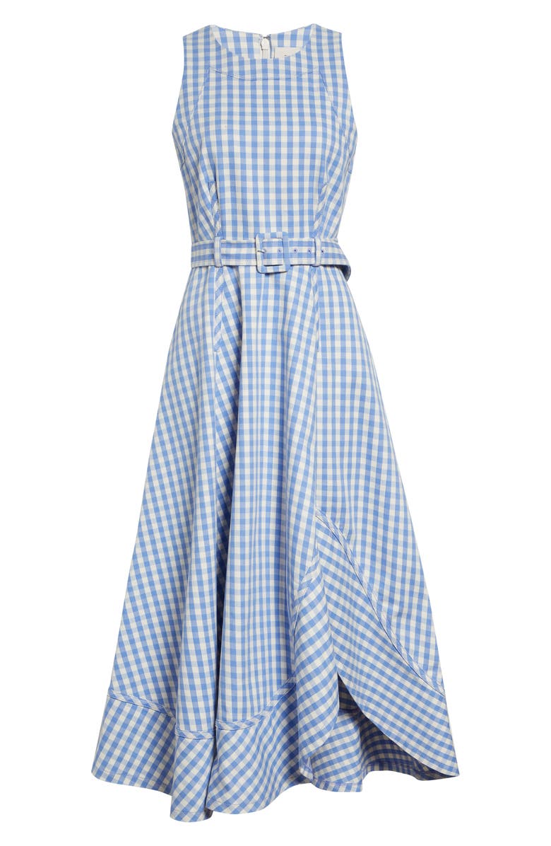Cinq à Sept Zelda Gingham Belted Denim Midi Dress, Alternate, color, Ultramarine/White