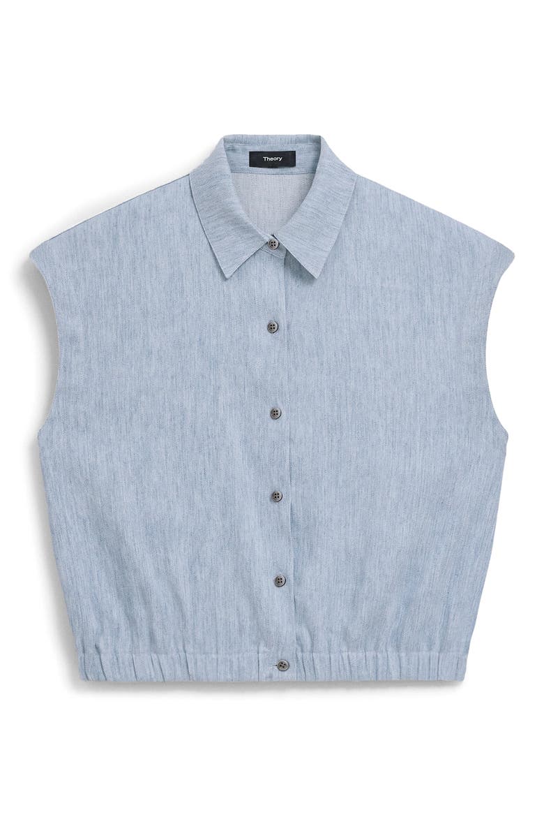 Dolman Sleeve Crop Linen Blend Chambray Button-Up Shirt, Alternate, color, SKY BLUE