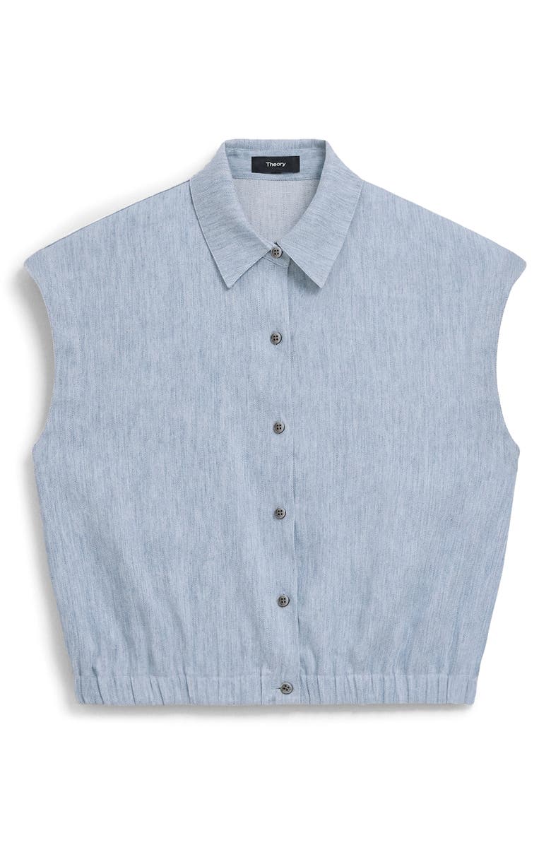 Theory Dolman Sleeve Crop Linen Blend Chambray Button-Up Shirt, Alternate, color, Sky Blue