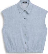 Theory Dolman Sleeve Crop Linen Blend Chambray Button-Up Shirt