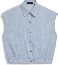 Theory Dolman Sleeve Crop Linen Blend Chambray Button-Up Shirt