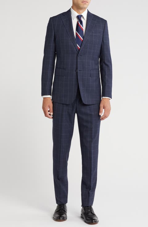 Plaid Trim Fit Notch Lapel Wool Blend Two-Piece Suit
