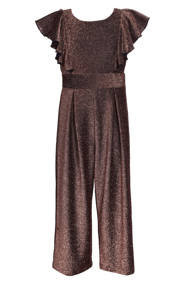 Iris & Ivy Kids' Metallic Flutter Sleeve Jumpsuit, Main, color, Brown