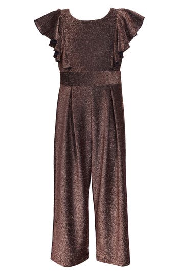 Iris & Ivy Kids' Metallic Flutter Sleeve Jumpsuit In Brown