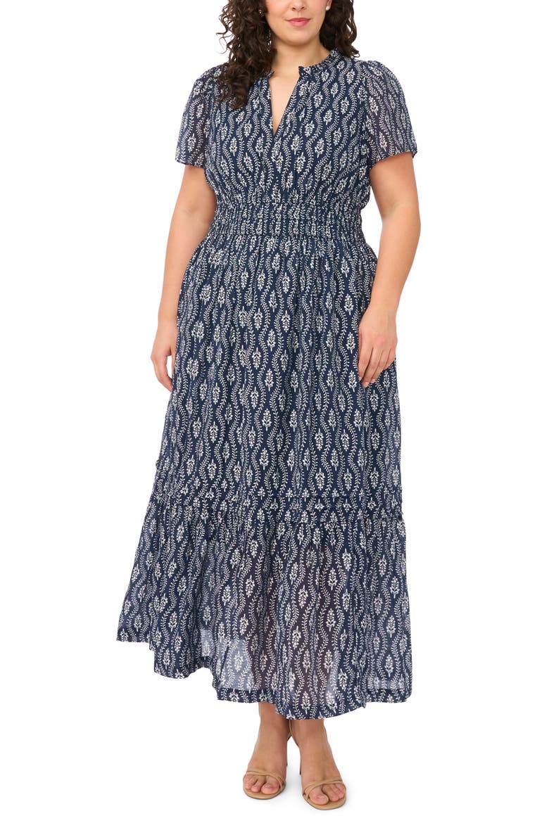 Print Smocked Waist Maxi Dress, Main, color, CLASSIC NAVY