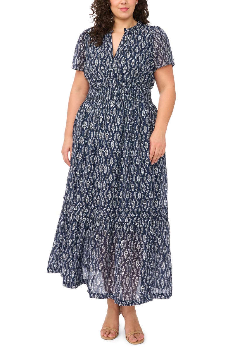 CeCe Print Smocked Waist Maxi Dress, Main, color, Classic Navy