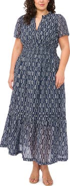 CeCe Print Smocked Waist Maxi Dress