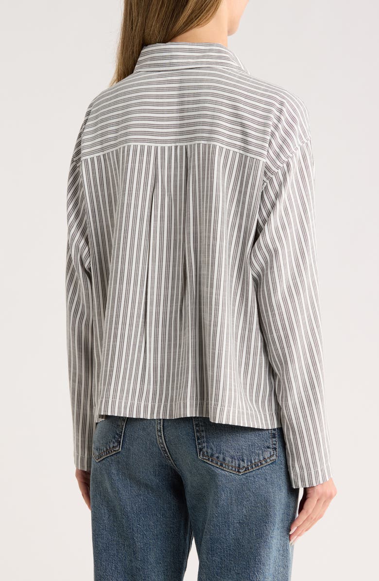 MAX STUDIO Grid Print Roll Sleeve Popover Shirt, Alternate, color, Black Stripe