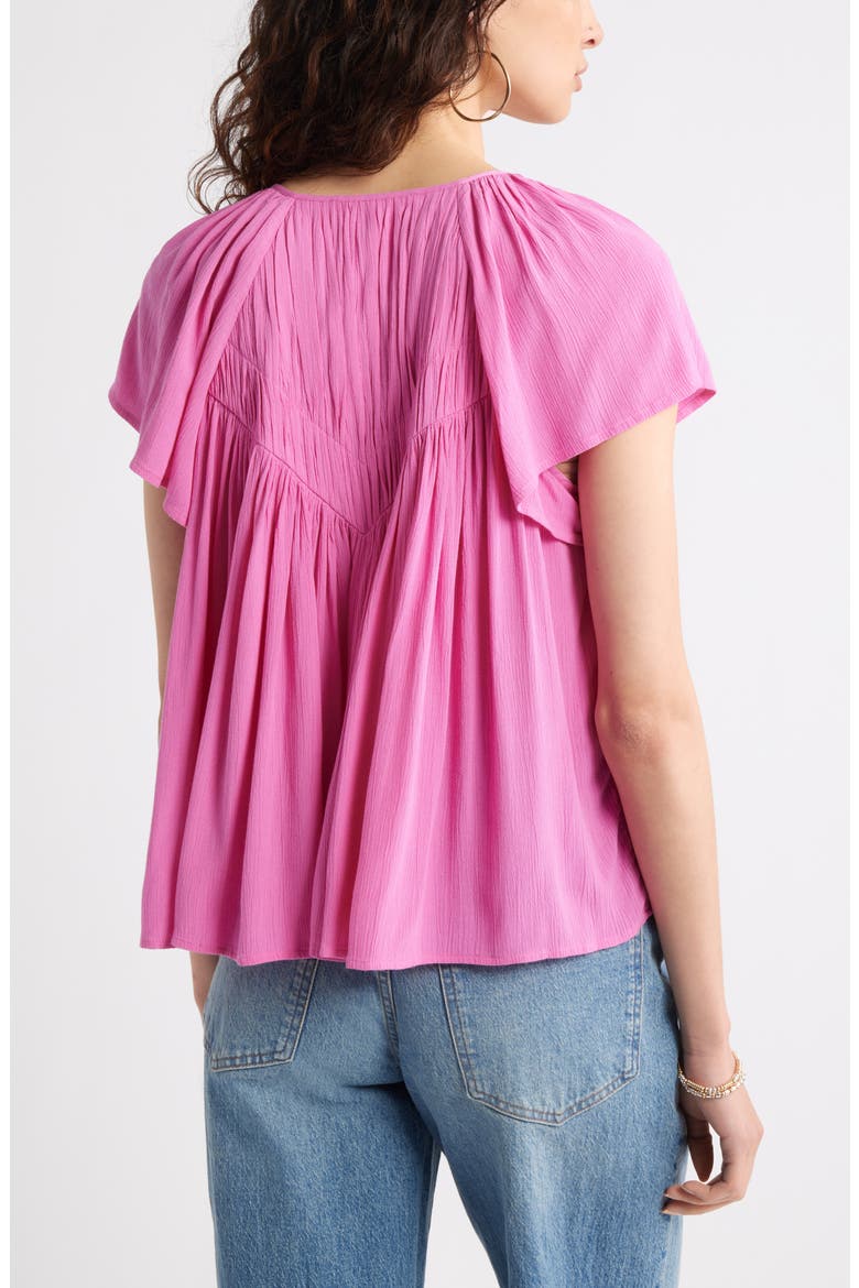 Shirred Raglan Sleeve Gauze Top, Alternate, color, PINK SURPRISE