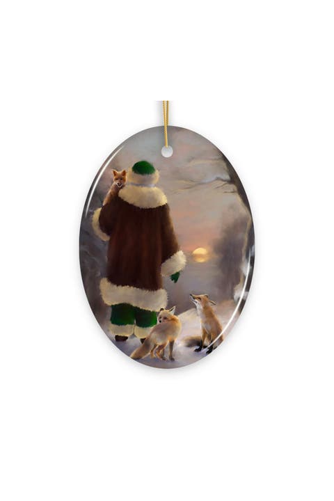 Santas Foxes Woodland Sunset Ceramic Ornament