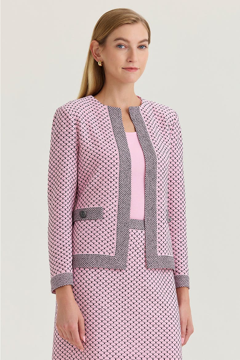 Family Savvy Heritage Shell Stitch Knit Jacket, Alternate, color, Perfect Pink/Black