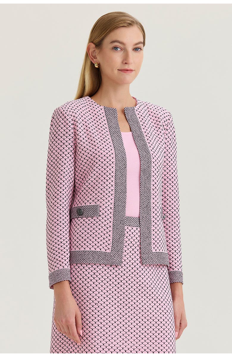 Ming Wang Family Savvy Heritage Shell Stitch Knit Jacket, Alternate, color, Perfect Pink/Black
