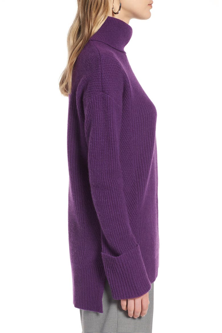 Wide Cuff Turtleneck Cashmere Sweater, Alternate, color, PURPLE ROYAL