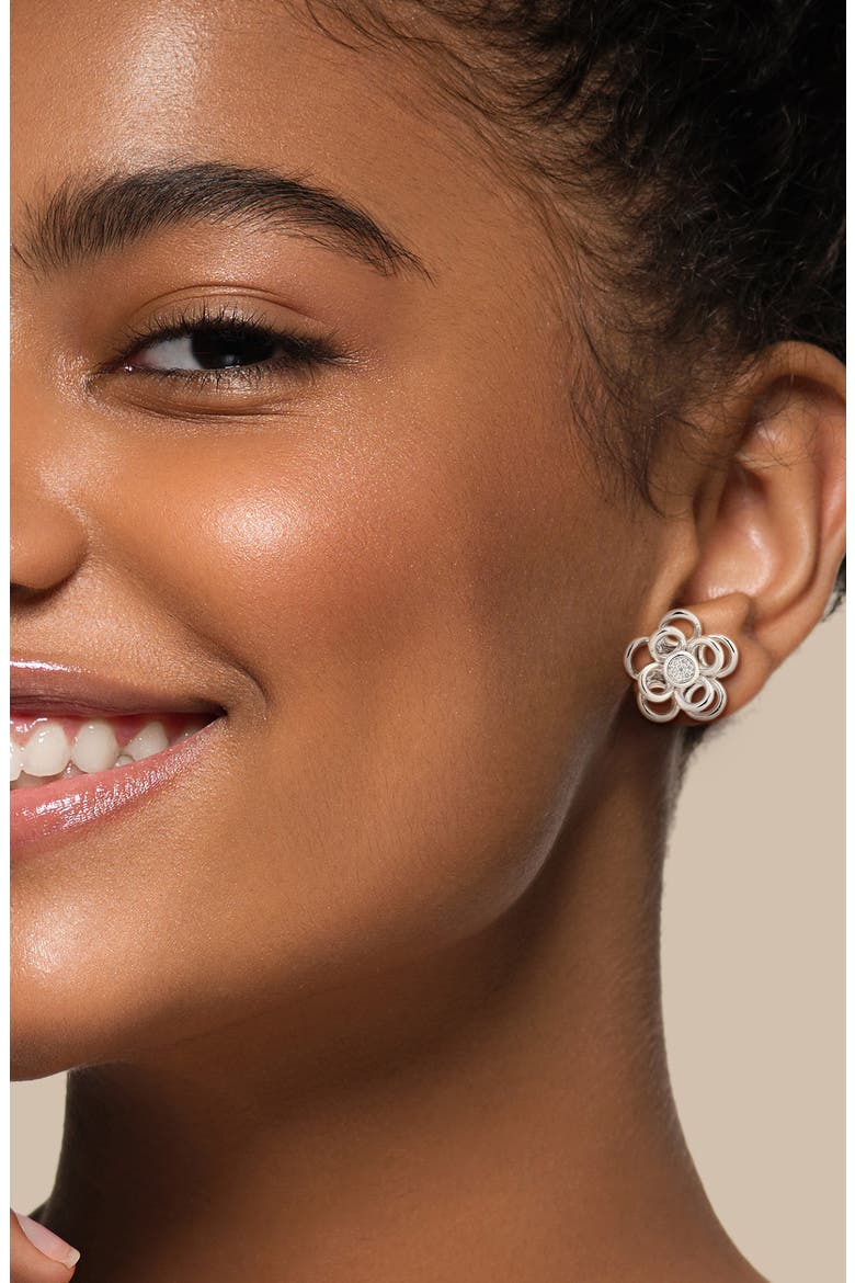 Diamond Pavé Flower Earrings & Necklace Set, Alternate, color, WHITE