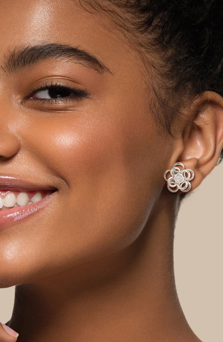 DELMAR Diamond Pavé Flower Earrings & Necklace Set, Alternate, color, White