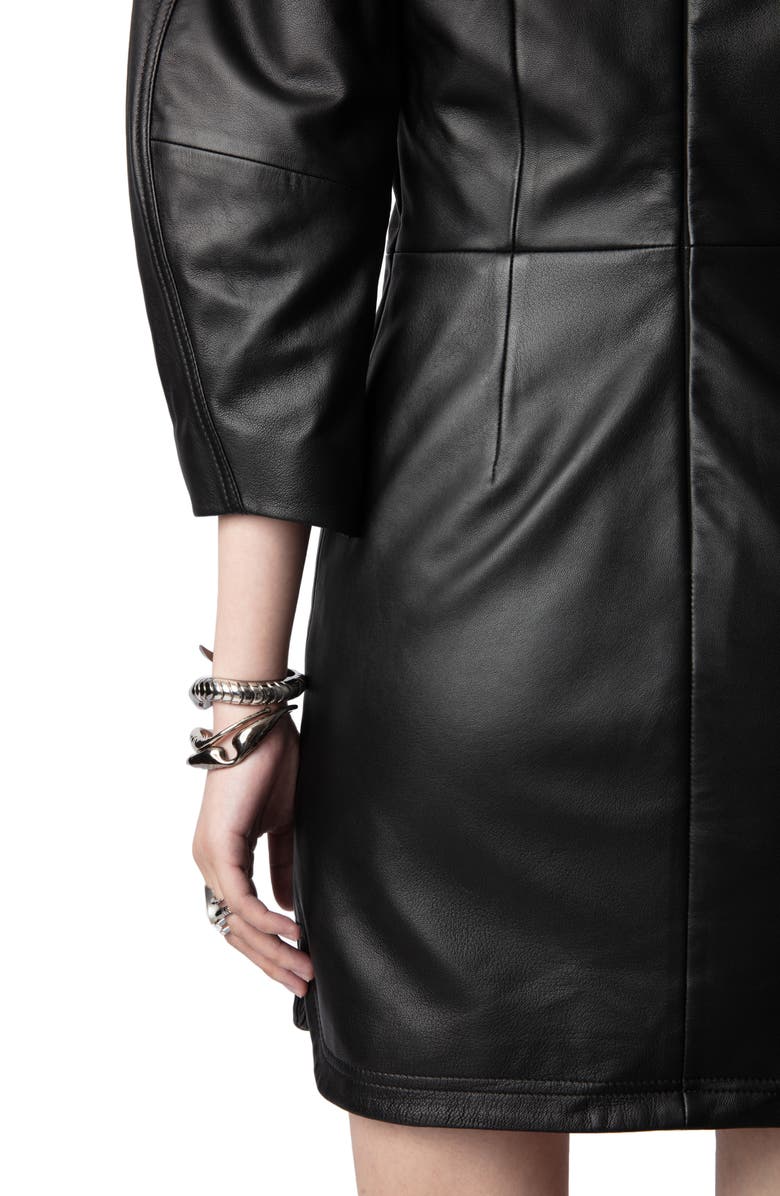 Zadig & Voltaire Rean V-Neck Leather Dress, Alternate, color, 